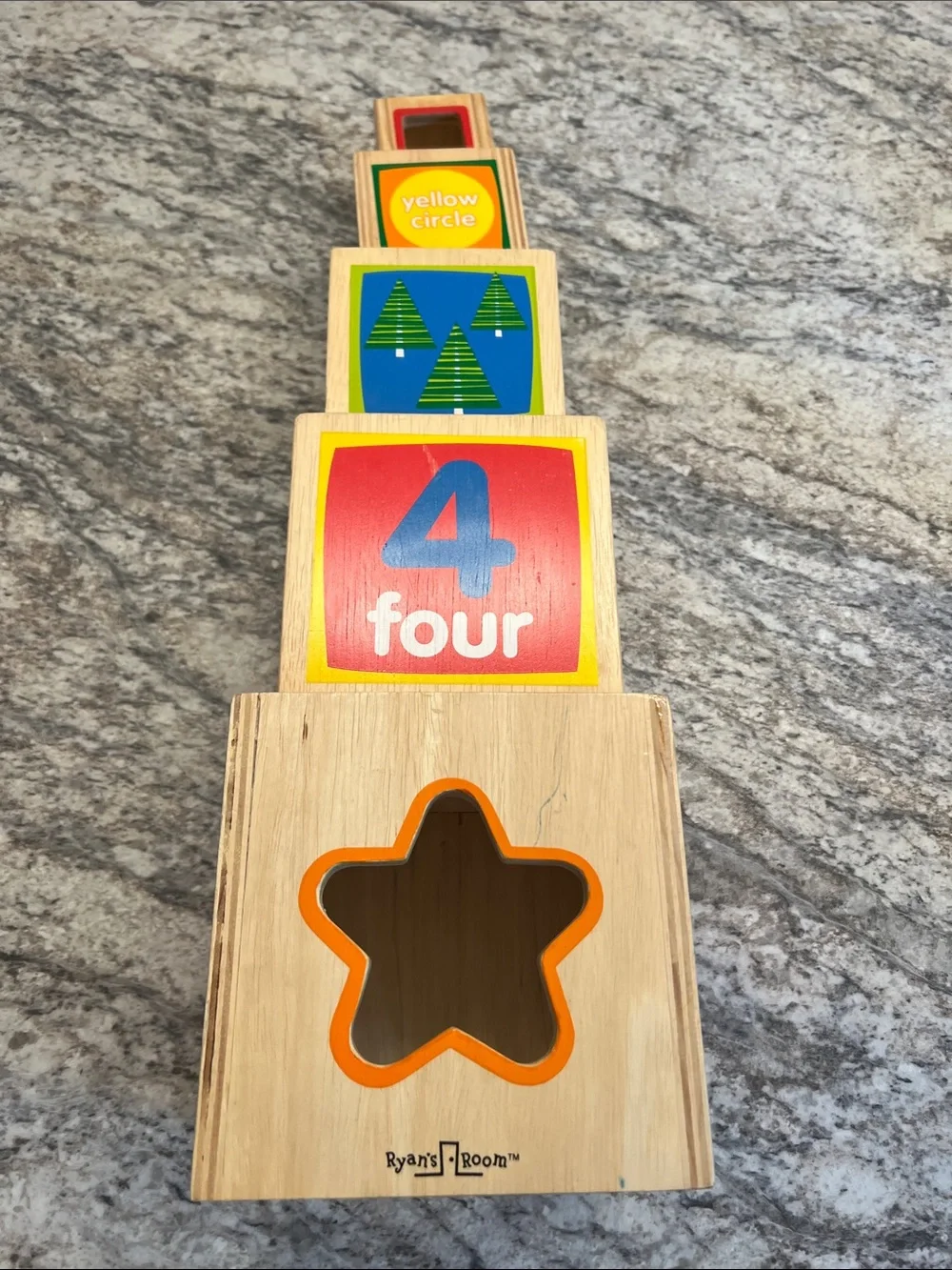 Wooden Stacking Blocks Numbers Shapes and Colors EUC